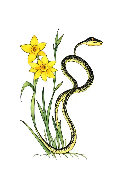Snake With Yellow Daffodils Growing