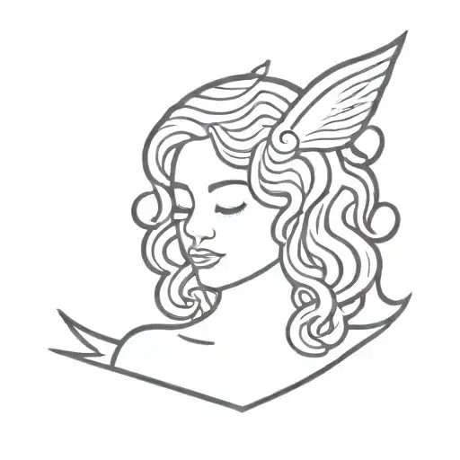 A Black And Purple Minimalist Tattoo Of An Angel With Devil Horns And Curly Hair