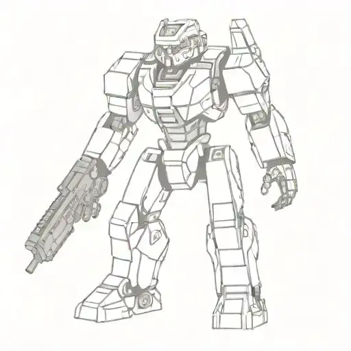 Abstract Sculpture Of A Titanfall Robot Standing With A Weapon