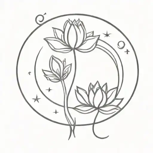 Minimalistic Design With Trident Lotus And Moon
