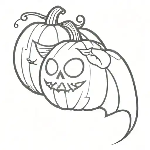 Pumpkin With Skull Heart Eyes Bat Flying Over Head
