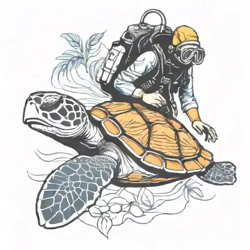 Scuba Diver And Turtle