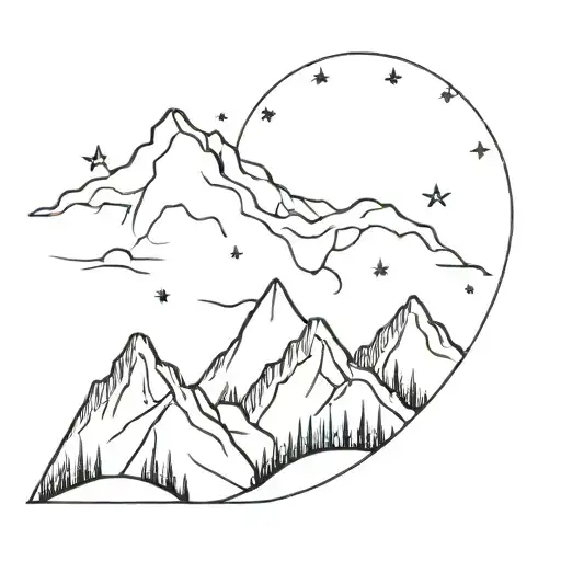 A Minimalist Tattoo Of A Mountain Range Under A Sky Filled With Gemini Constellation Stars