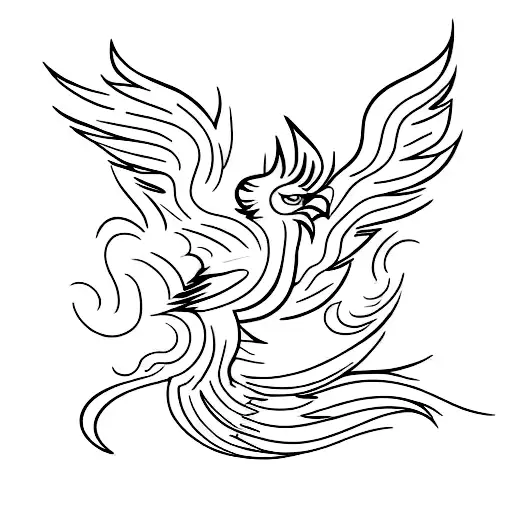 A Minimalist Representation Of A Phoenix Made Entirely Of Flames