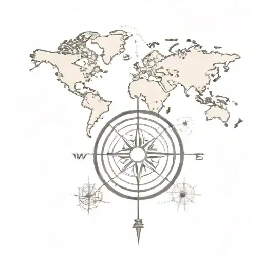 Compass With World Map And Lotus