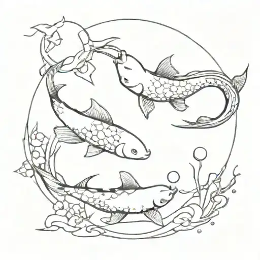 Koi Carp Swim On The Stars Moon