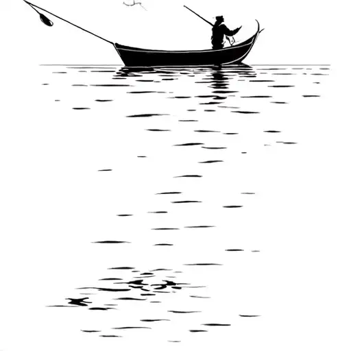 Simple Fisherman Casting A Line In A Boat Floating