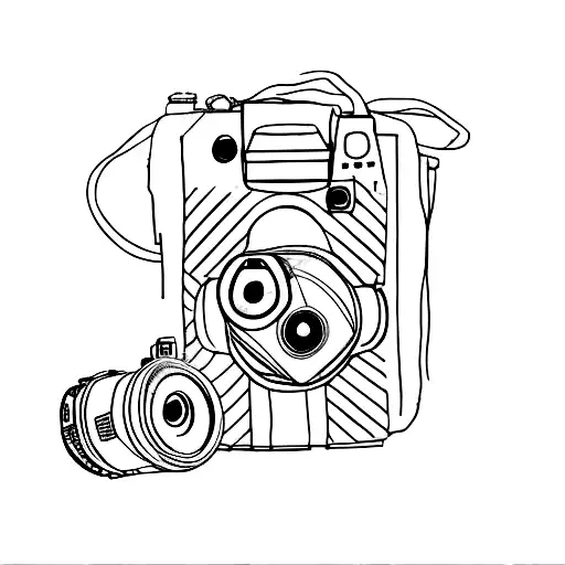 A Minimalist Silhouette Of A Dog Holding A Vintage Camera