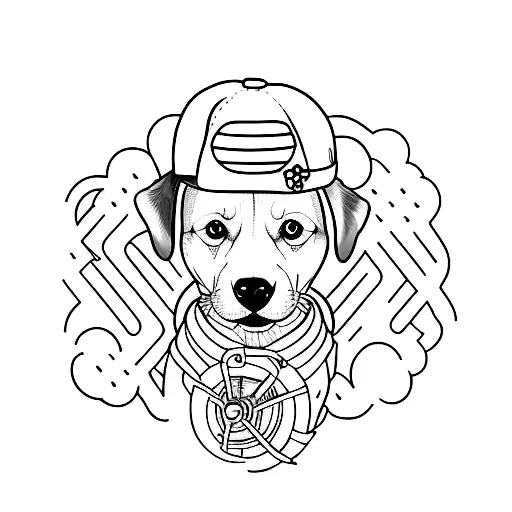 A Minimalist Tattoo Of A Dog In A Spaceship