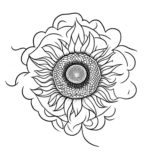 A Blackwork Tattoo Of A Sunflower Blooming In The Middle Of A Galaxy