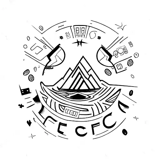 A Coffee Mug With Gaming Symbols And A Beach Sunset Inside It