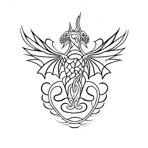 A Minimalist Tattoo Of A Psychology Symbol Composed Of Flying Dragons