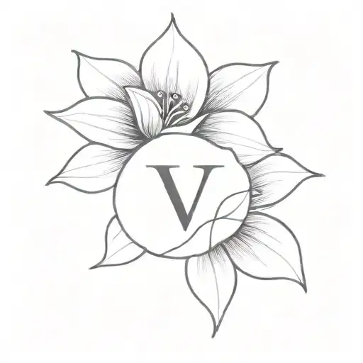 A Minimalist Tattoo Of A Beautiful Flower With The Initials V N R Hidden Within The Petals