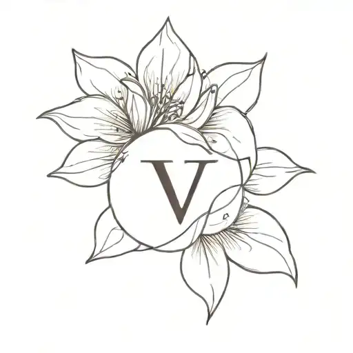 A Minimalist Tattoo Of A Beautiful Flower With The Initials V N R Hidden Within The Petals