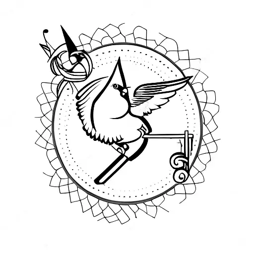A Minimalist Tattoo Of A Cardinal Perched On A Music Staff