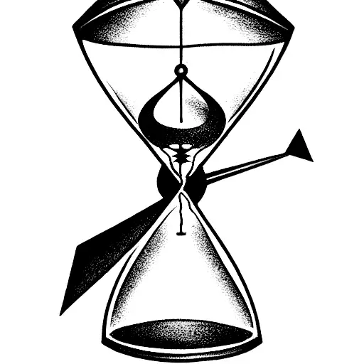 Three-part Hourglass Made Of Triangles That Is Fused With A Pendulum And An Antique Clock