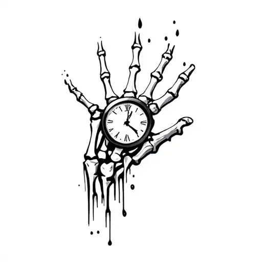 Clock Melting Through Skeleton Hand Fingers