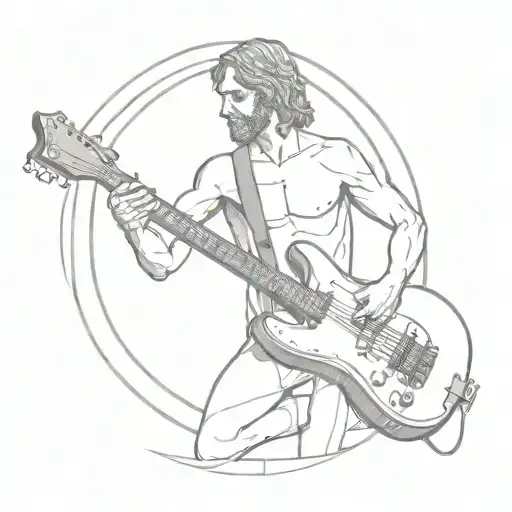Vitruvian Man Holding A Strat Guitar