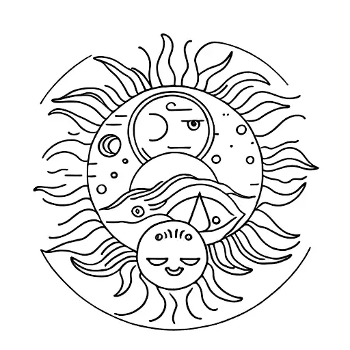 Create A Minimalist Sun And Moon Couple Tattoo Design Inspired By Arts And Craft