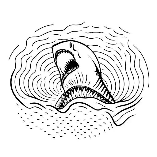 A Shark Breaking Through A Wave With A Mountain Bike Silhouette On Its Body