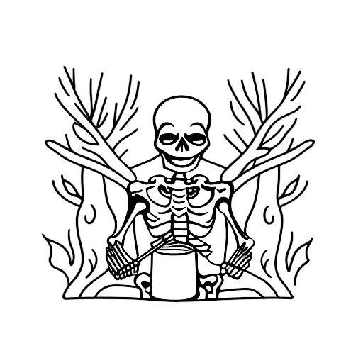 Skeleton Sitting By A Fire