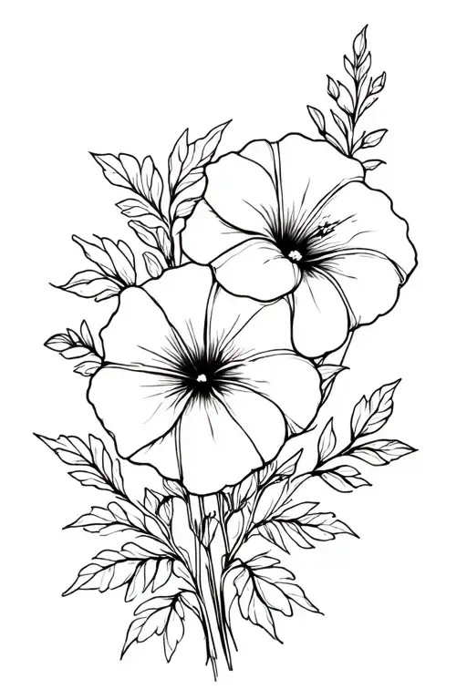 Black And White Primrose Flower And Morning Glory Flower Bouquet