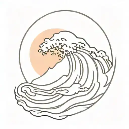 A Japanese Style Wave Tattoo With A Sun Rising In The Background