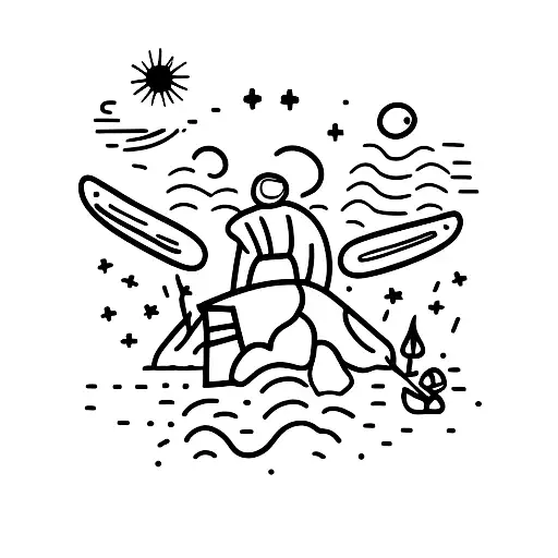 A Boy Sitting Next To A Campfire With A Moon In The Background