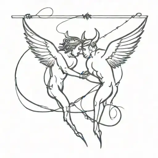 Devil And Angel Figth Barbed Wire Wrapped Around Its