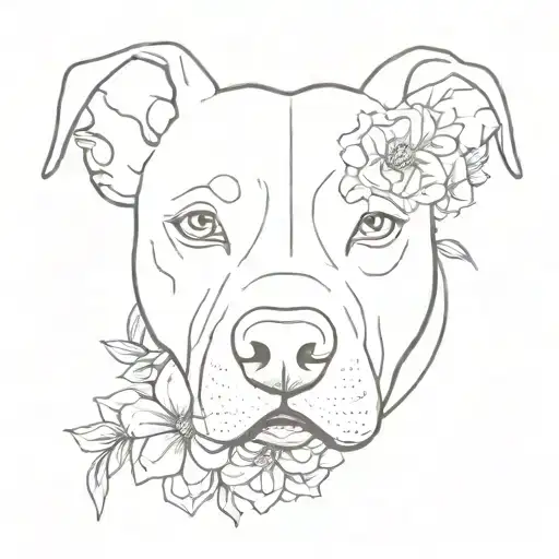 Pitbull With Flowers And The Word Levi