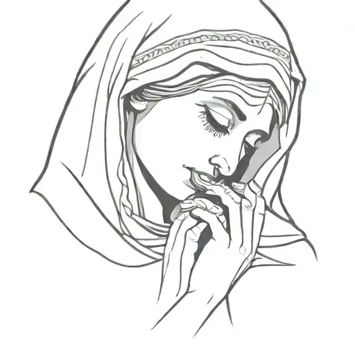 Virgin Mary Praying Holding 2 Hands Together While 1 Tear Sheds Down Her Face