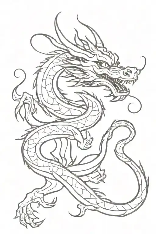 A Minimalist Silhouette Of A Chinese Dragon With A Subtle Hint Of A Youkai Mask In The Background