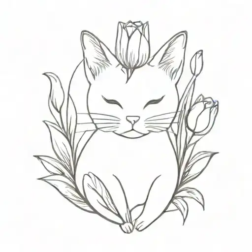 Cat With Tulip Bouquet