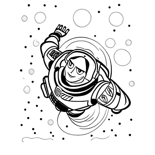 A Minimalist Tattoo Of Buzz Lightyear Flying Through Space