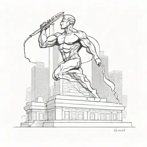 A 3D Drawing Of The Spirit Of Detroit With Bold Lines To Give It A Natural And 8K Look