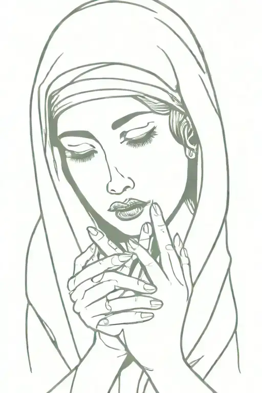 Virgin Mary Crying Holding Two Hands Together With A Cross Necklace Wrapped Around Her Hand