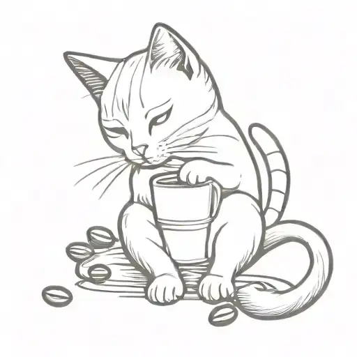 A Cat Playing With A Coffee Bean In A Minimalist Design