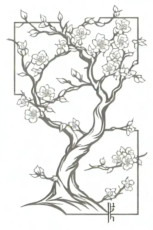 Japanese Cherry Blossom Tree With Martial Arts Symbols Integrated