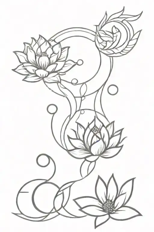 Phases Of The Moon Connected With A Lotus Flower And A Phoenix Comes Out Of The Flower