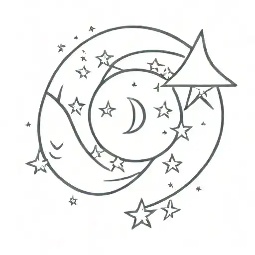 Sun And Moon And Starry Sky With A Highlighted Star
