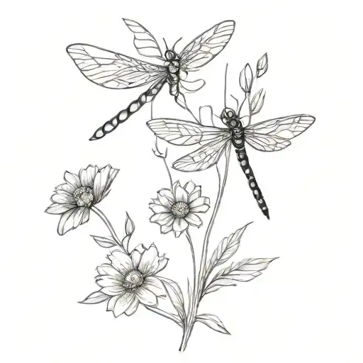 Dragonfly And Butterfly With Daisy & Lavender Flower