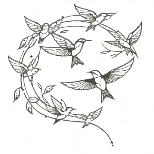 A Geometric Pattern Of Coffee Beans And Swallows Flying