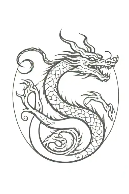 A Minimalist Silhouette Of A Chinese Dragon With A Subtle Hint Of A Youkai Mask In The Background