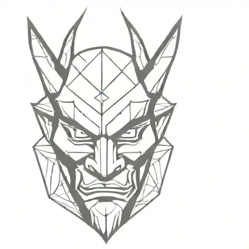 Oni Demon Mask Behind A Hex Pattern Forming The Shape Of A Diamond