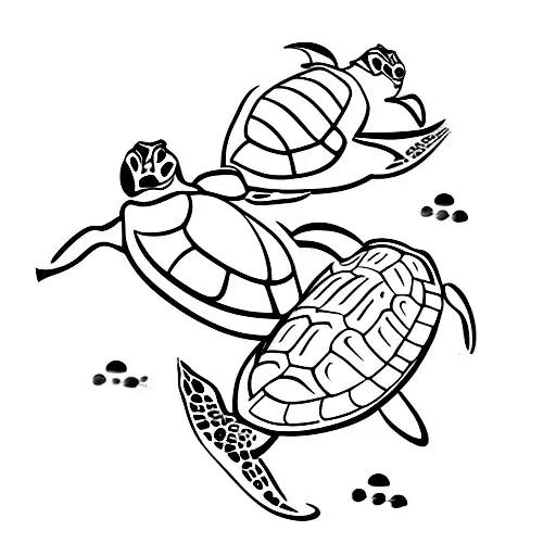 Sea Turtles With Baby Sea Turtles In The Ocean