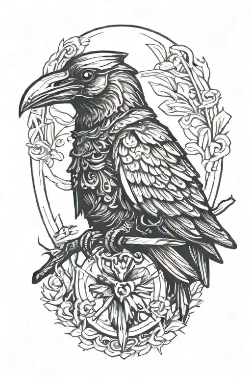 Plague Doctor With The Body Of A Raven Drawn In A Minimalist Style