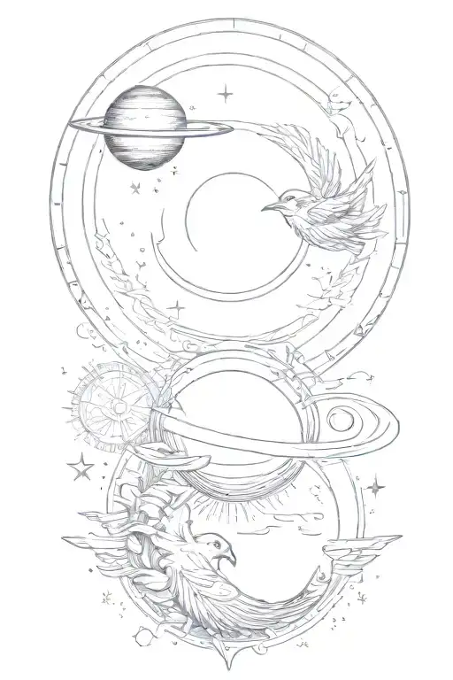 Sun And Moon With Saturn And A Phoenix