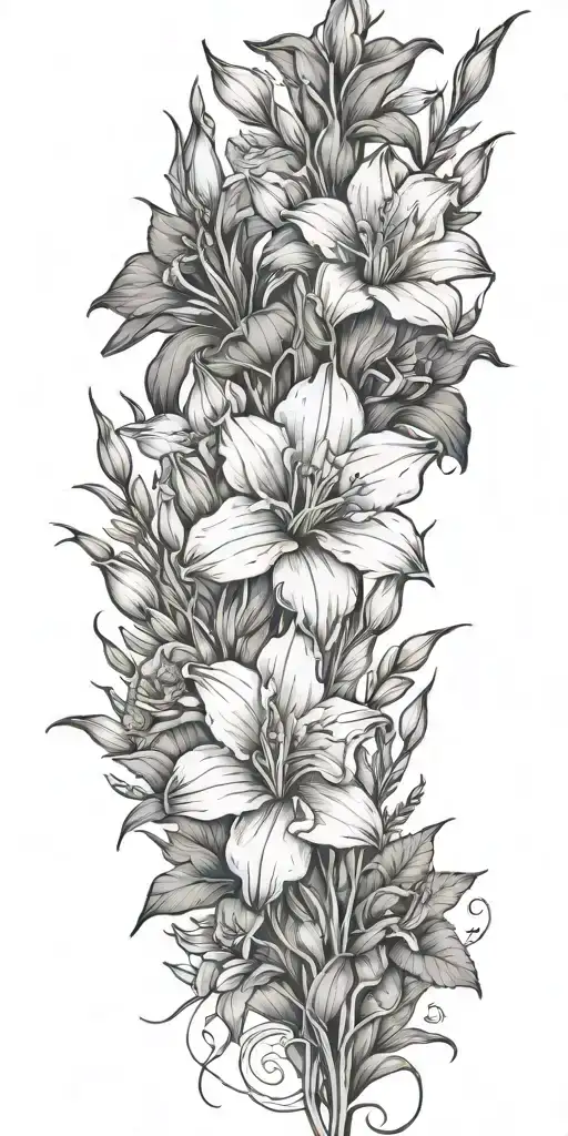 Gladiolous Flowers Grouped With Red Roses Tattoo Sleeve