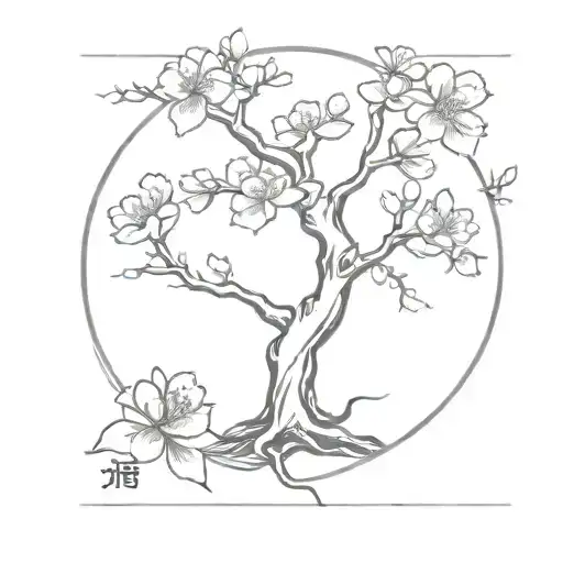 Japanese Cherry Blossom Tree With Martial Arts Symbols Integrated