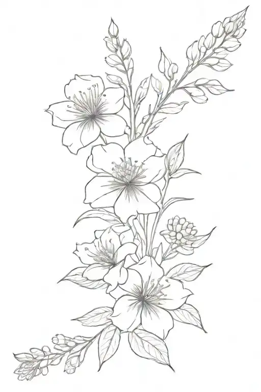 Fine Line Tattoo Of Aster Rose Larkspur Carnation Bouquet